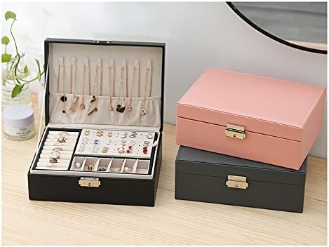 קופסת תכשיטים עם מכסה זכוכית מארגן תכשיטים 2 מגירות אחסון תכשיטים שפע של שטח אחסון מתנה סגנון מודרני