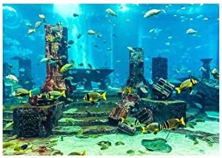 התת עיר חורבות אקווריום פוסטר, אלמוגים אקווריום רקע מתחת למים פוסטר דגי טנק קיר קישוטי מדבקה
