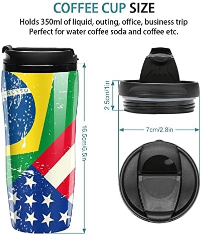 דגל אמריקאי וברזיל ספל קפה לשימוש חוזר עם מכסה מבודד נסיעות כוס קיר כפול קיר למשרד ספורט רכב ביתי 350