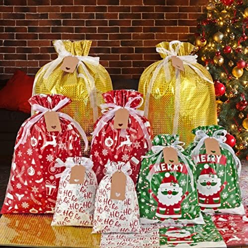 אסולין חג המולד שרוך מתנת שקיות עם תגים-40 יחידות פסחא מתנת שקיות מגוון גדלים גדול בינוני קטן רדיד מתנת
