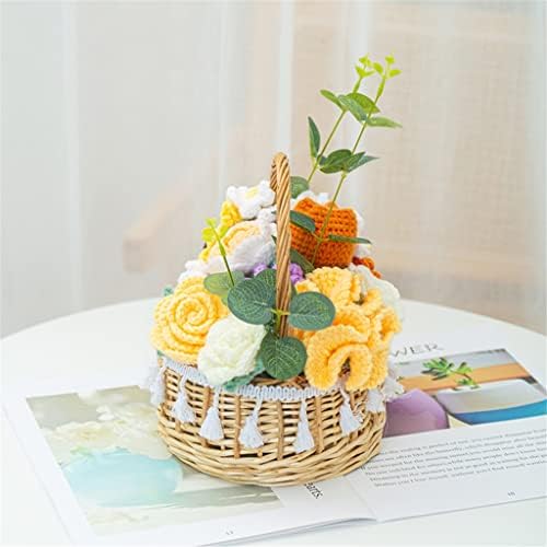 חוט סרוג צהוב סל יד סרוג פרחים מלאכותיים עשה זאת בעצמך זר מתנת בית תפאורה