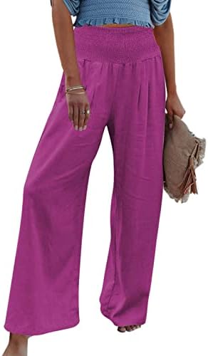 מכנסי רגל רחבים של Dsodan לנשים צבע אחיד מכנסי התלקחות רופפים מכנסי כותנה מזדמנים של מכנסי סעדים מכנסיים