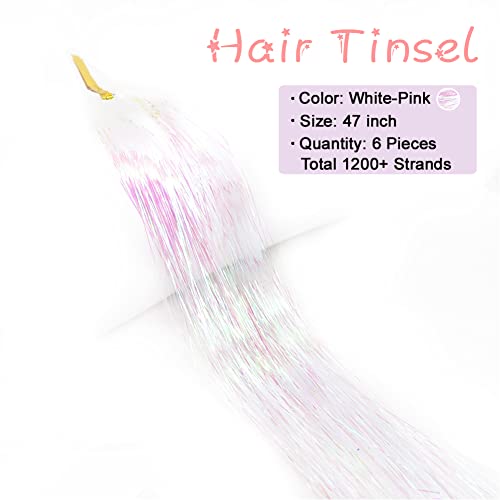 ערכת טינסל שיער עם כלים 47 אינץ 'פיות שיער שיער עמיד חום עמיד 6 יחידות